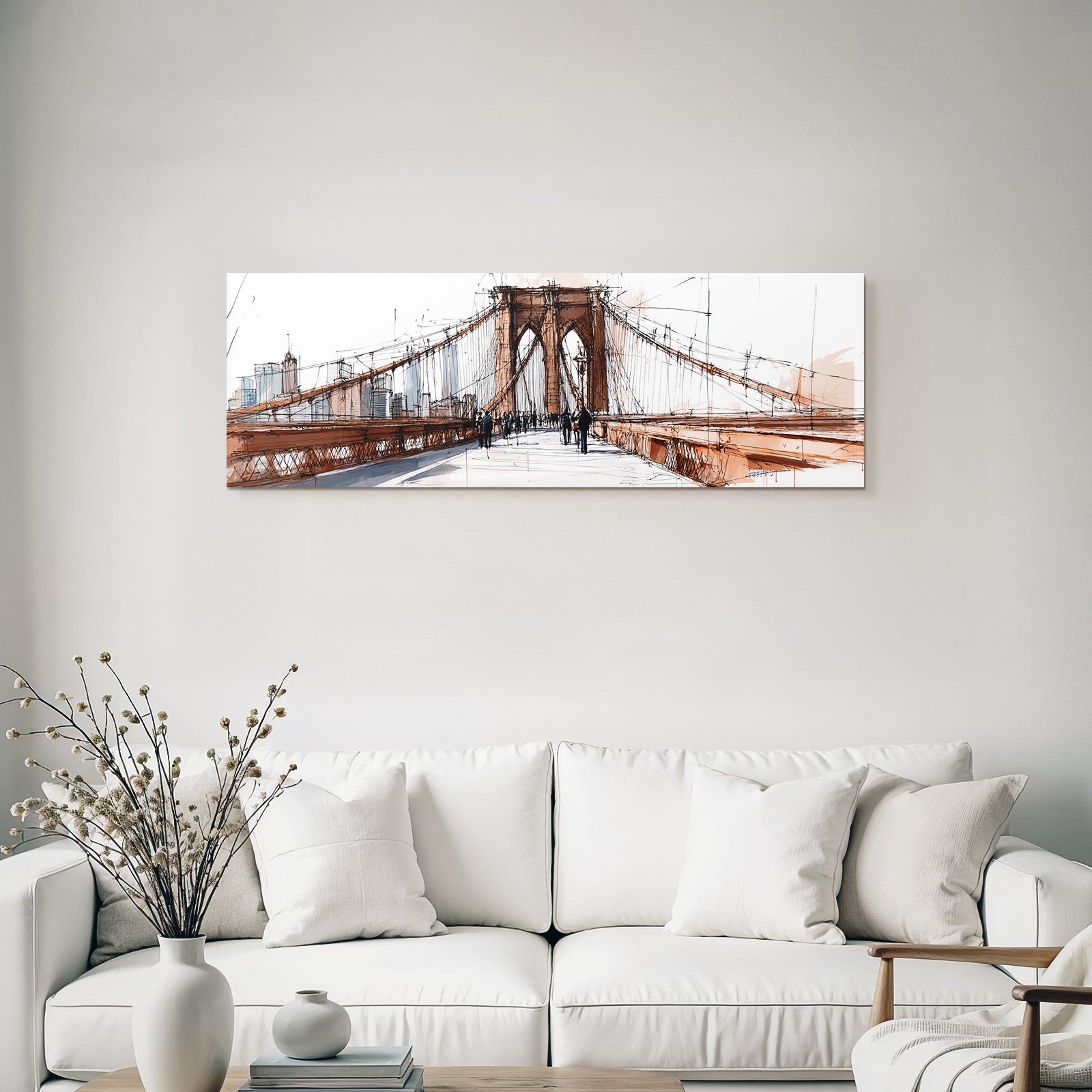 Stylisierte Skizze Von Der Brooklyn Bridge Mit Stadtansicht