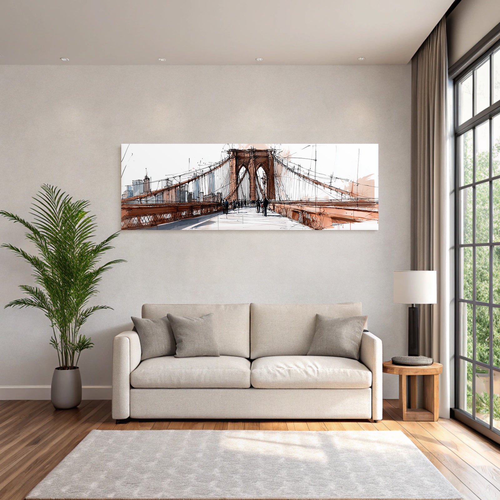 Stylisierte Skizze Von Der Brooklyn Bridge Mit Stadtansicht