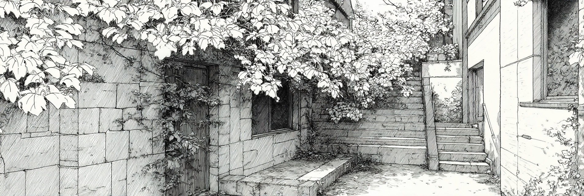 Überwächter Hof Oder Gaße Schwarz Weiß Illustration | Illustration und Zeichnung | Kunstgattungen