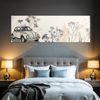 Vintage Auto Mit Blumen Hintergrund Stilisierte Illustration