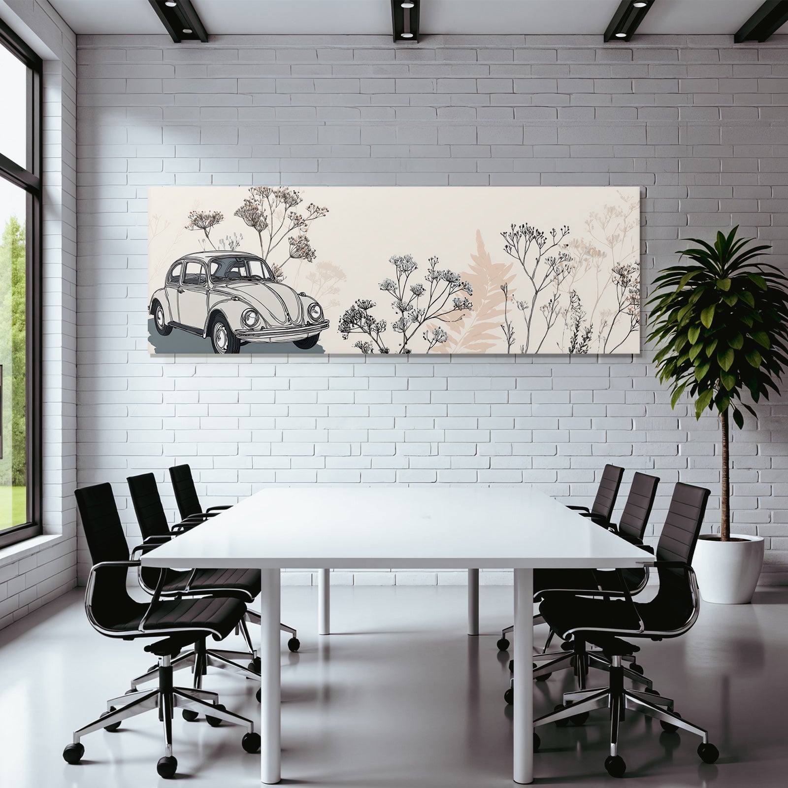 Vintage Auto Mit Blumen Hintergrund Stilisierte Illustration