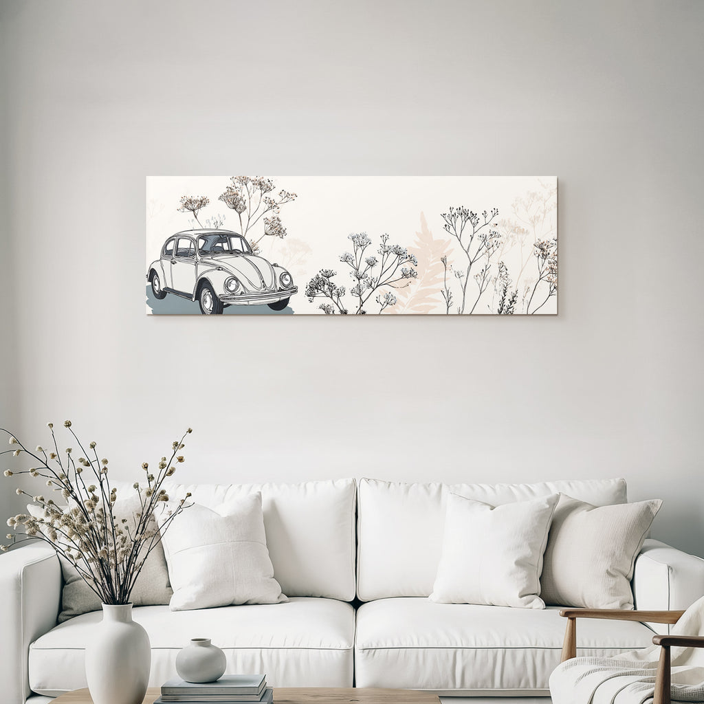 Vintage Auto Mit Blumen Hintergrund Stilisierte Illustration
