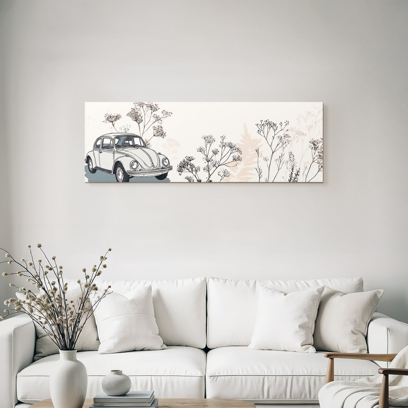 Vintage Auto Mit Blumen Hintergrund Stilisierte Illustration