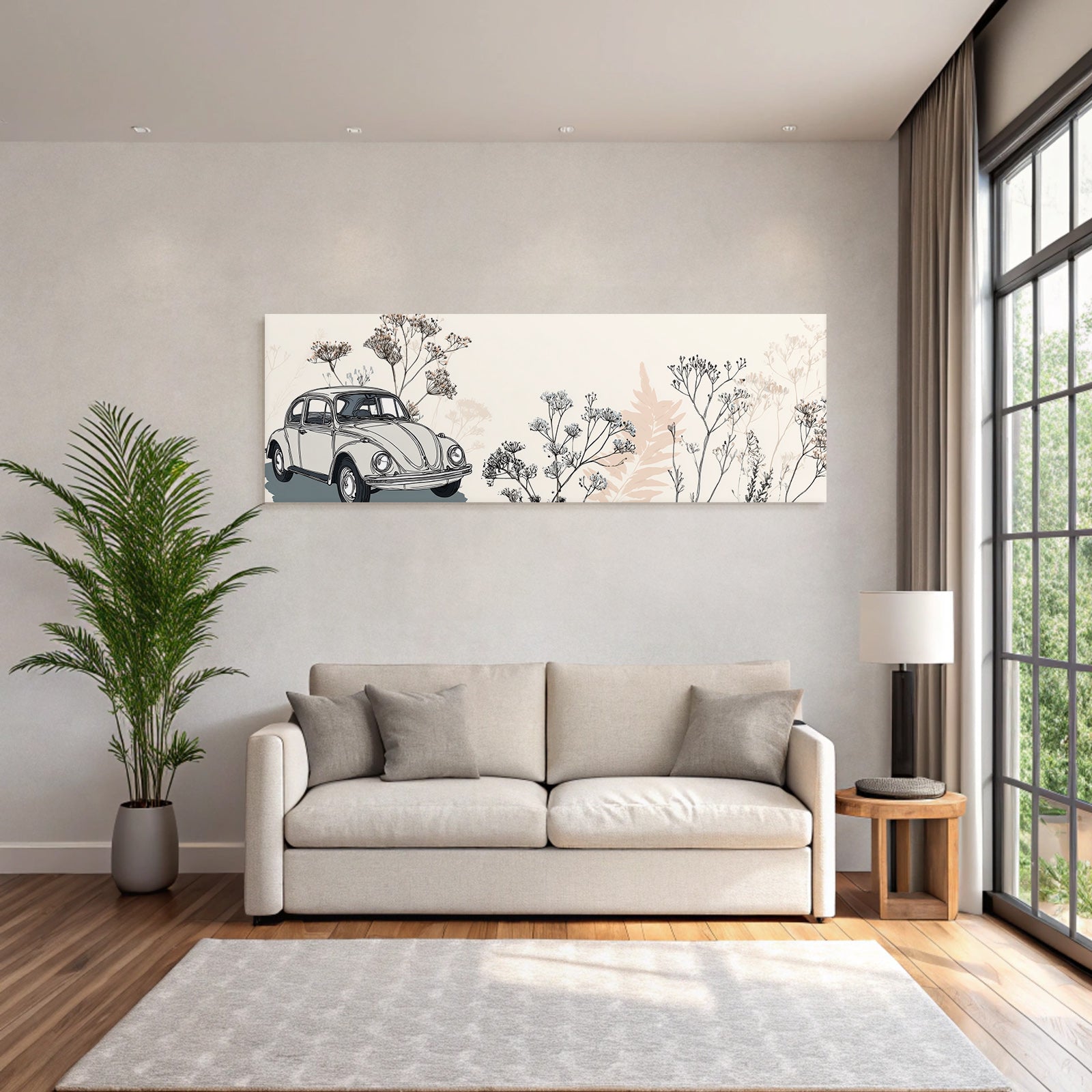Vintage Auto Mit Blumen Hintergrund Stilisierte Illustration