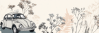 Vintage Auto Mit Blumen Hintergrund Stilisierte Illustration | Illustration und Zeichnung | Kunstgattungen