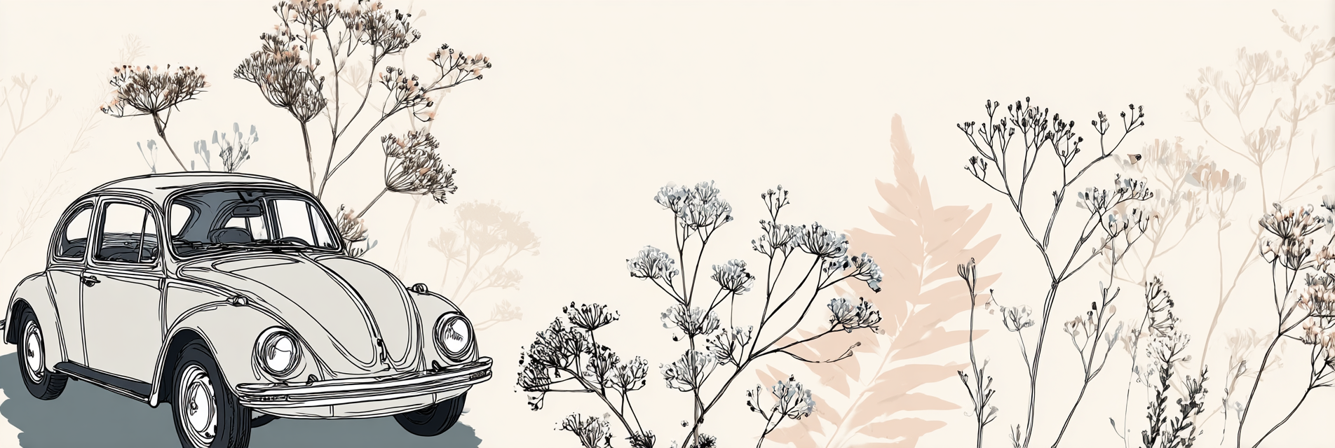 Vintage Auto Mit Blumen Hintergrund Stilisierte Illustration | Illustration und Zeichnung | Kunstgattungen