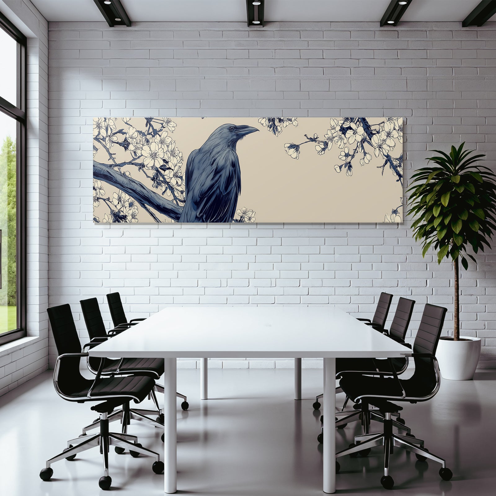 Vogel Auf Einem Zweig Umgeben Von Blühenden Blumen