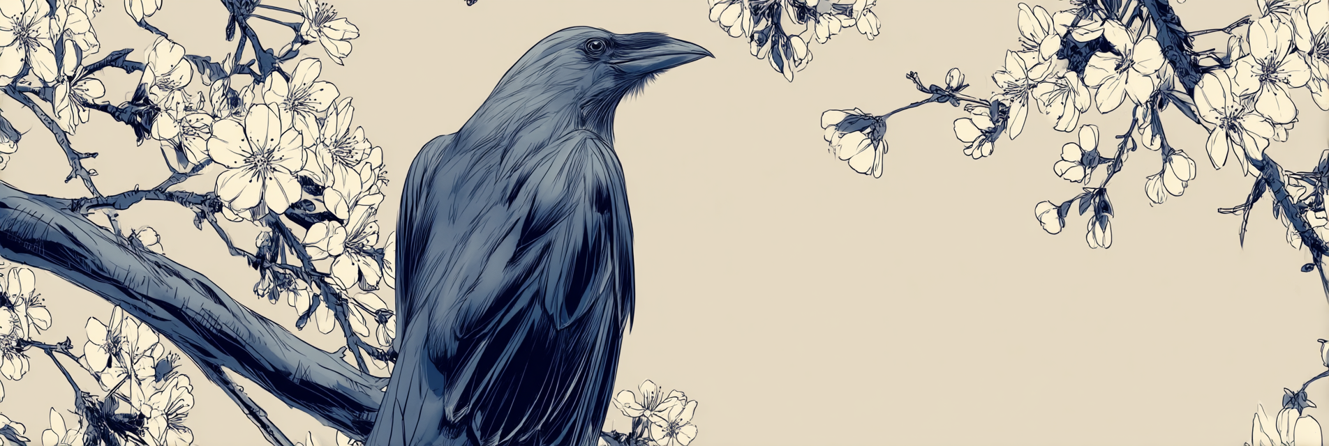 Vogel Auf Einem Zweig Umgeben Von Blühenden Blumen | Illustration und Zeichnung | Kunstgattungen