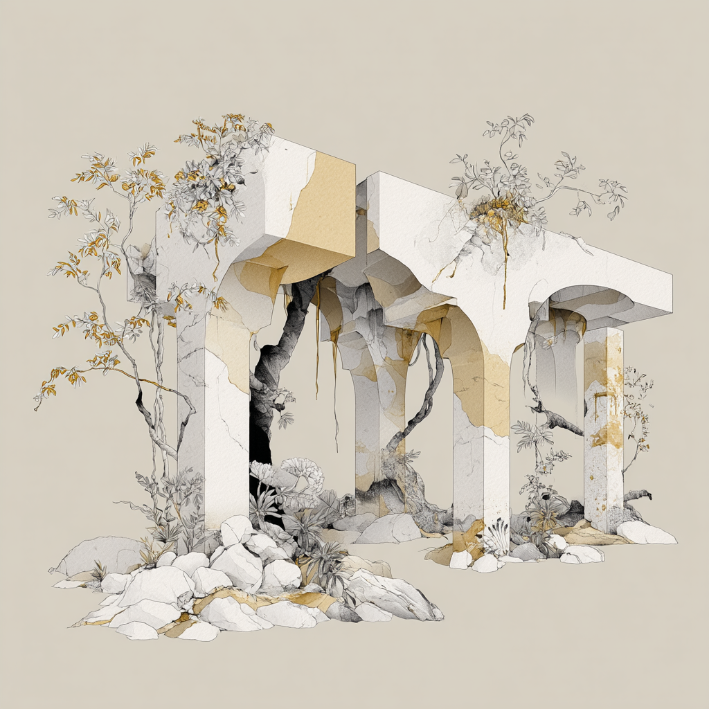 Abstrakte Architektonische Elemente Mit Naturformen 9bbad5da-5221-4da7-8a9e-f26db060be9a | Illustration und Zeichnung | Kunstgattungen