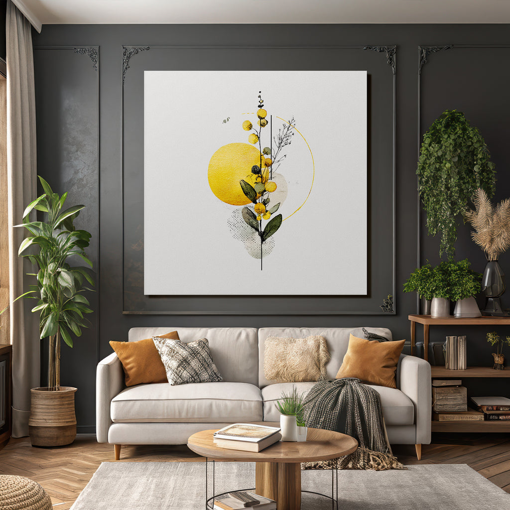 Botanische Abstraktion Mit Blumen Und Blättern Auf Gelbem Hintergrund
