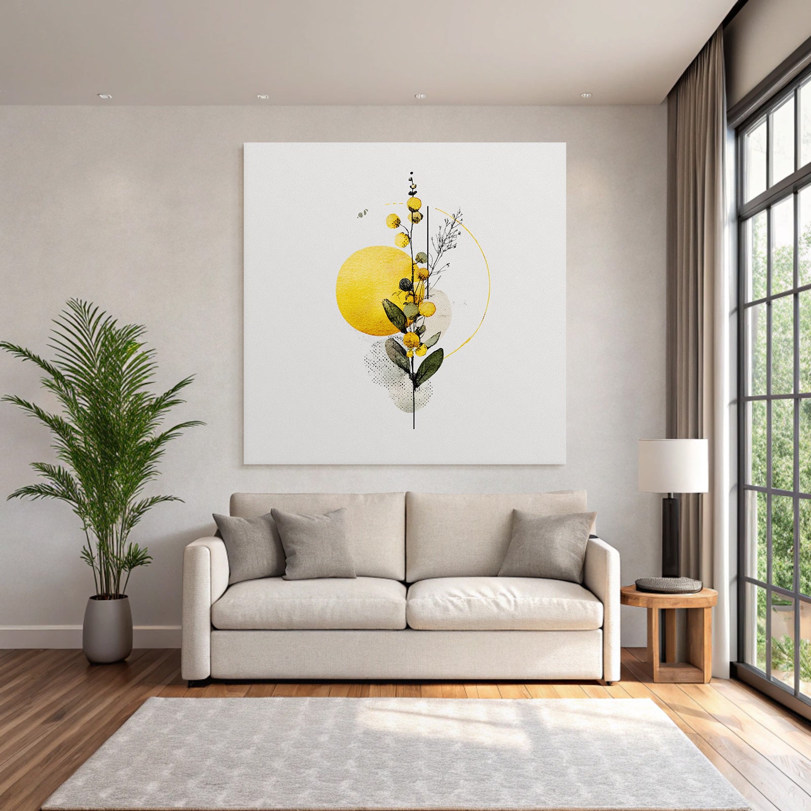 Botanische Abstraktion Mit Blumen Und Blättern Auf Gelbem Hintergrund