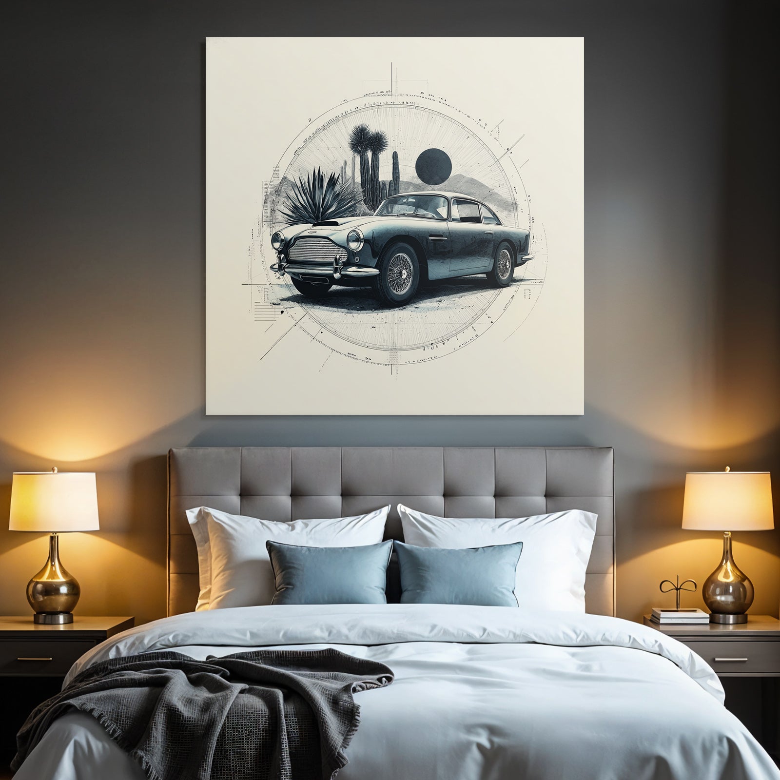 Claßic Auto Wüstenlandschaft Geometrische Elemente Kunststil