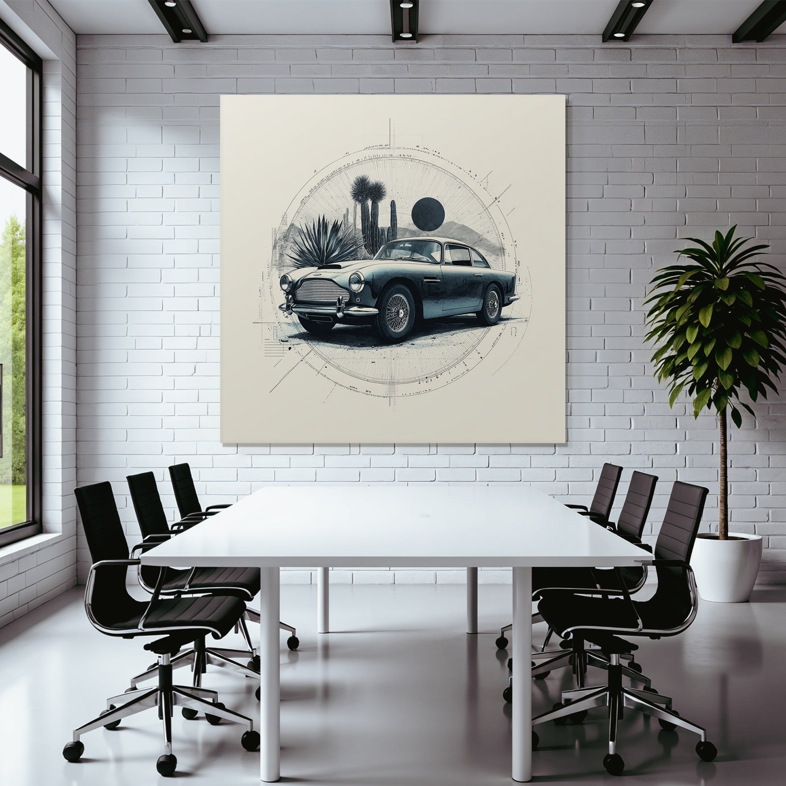 Claßic Auto Wüstenlandschaft Geometrische Elemente Kunststil