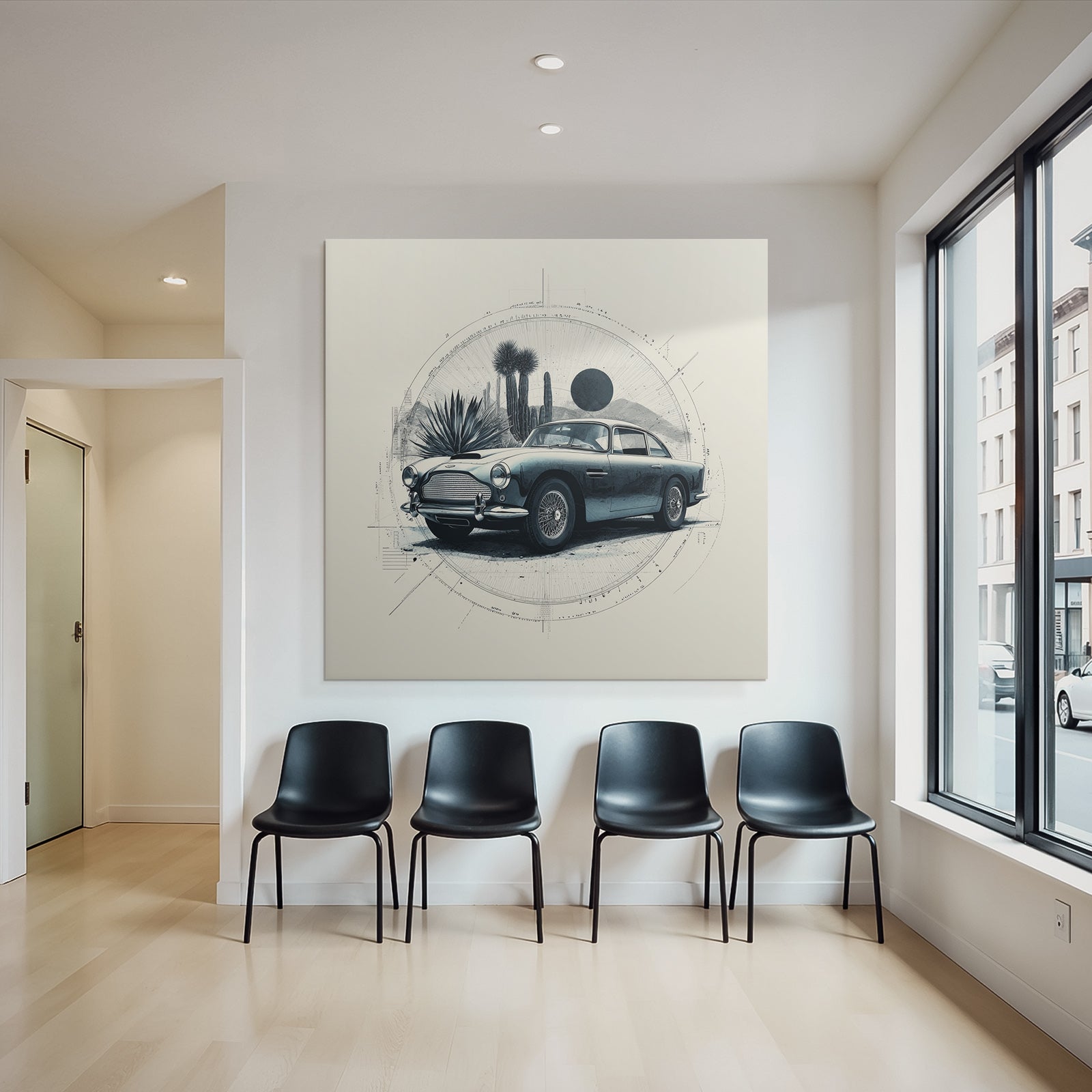 Claßic Auto Wüstenlandschaft Geometrische Elemente Kunststil