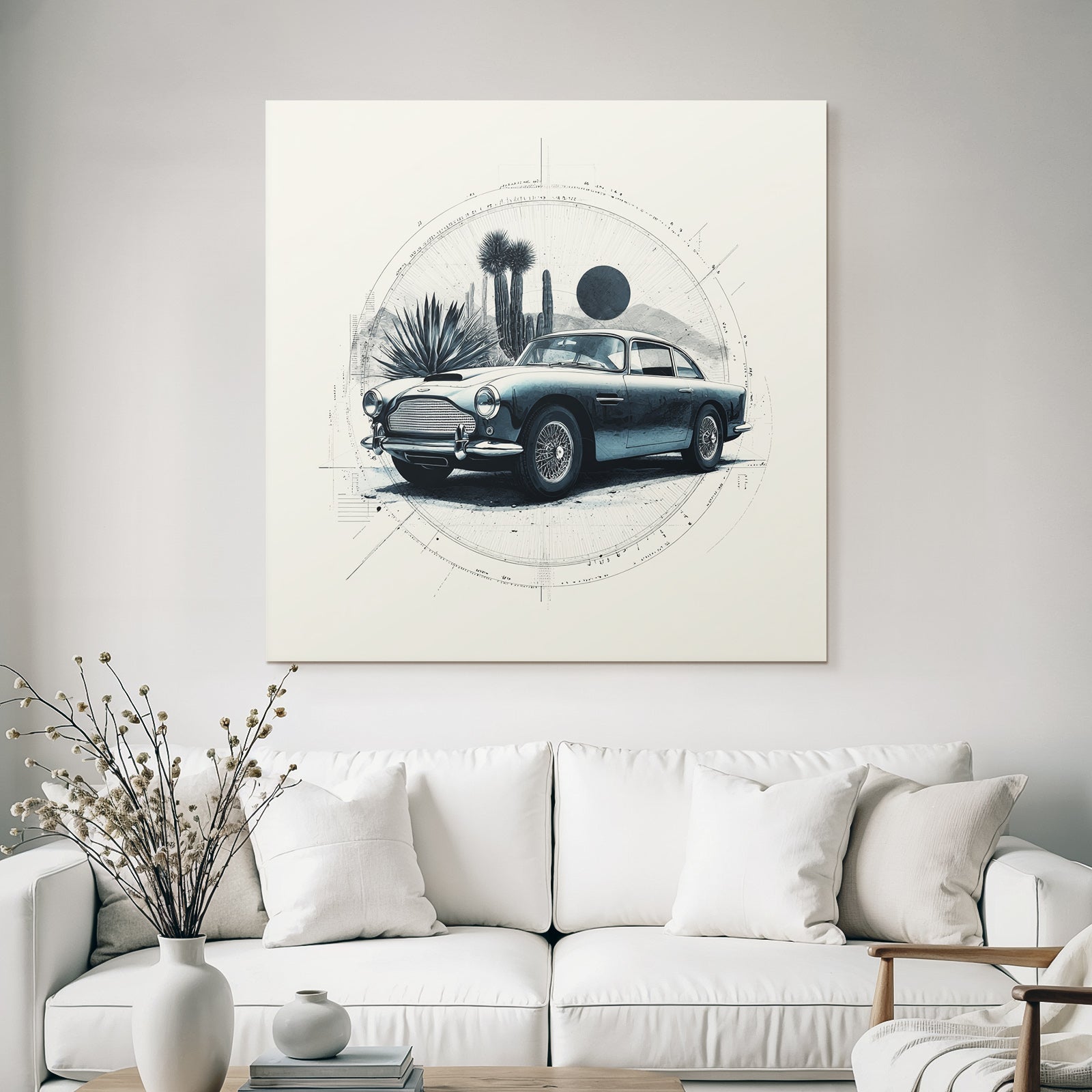 Claßic Auto Wüstenlandschaft Geometrische Elemente Kunststil