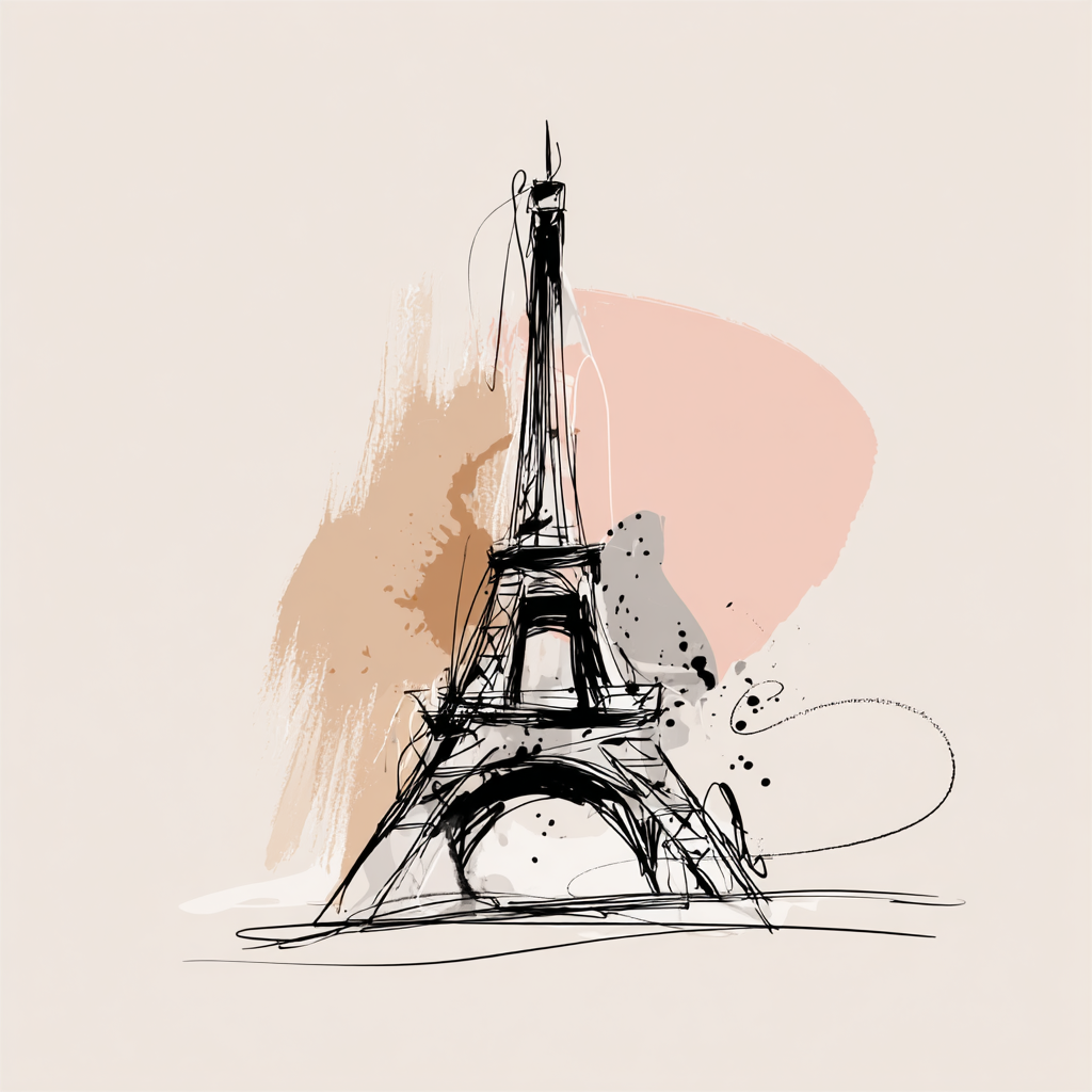 Eiffel Turm Skizze Minimalistisch Modern Abstrakte Farben | Illustration und Zeichnung | Kunstgattungen