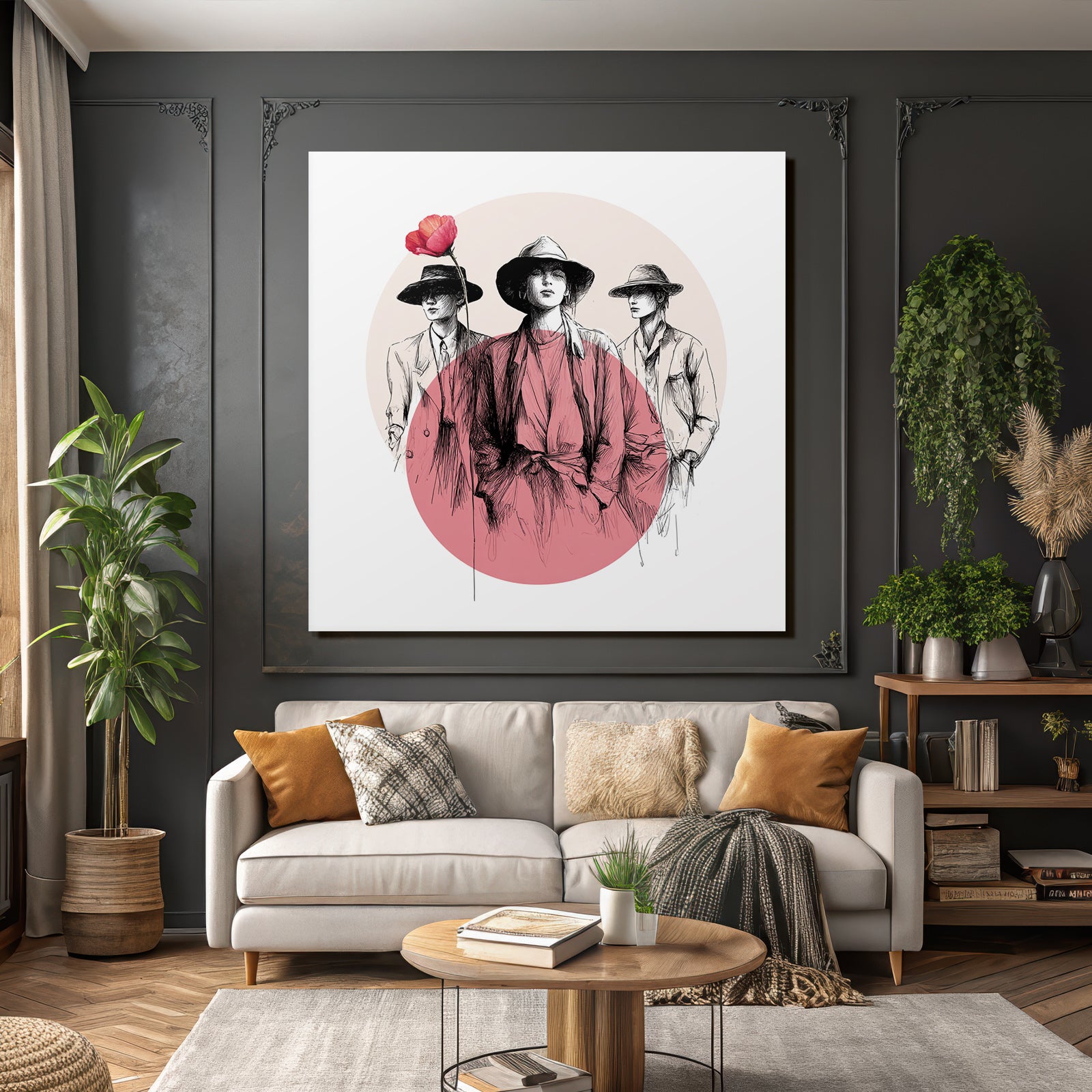 Fashionable Figures Flower Kunstvolle Skizze