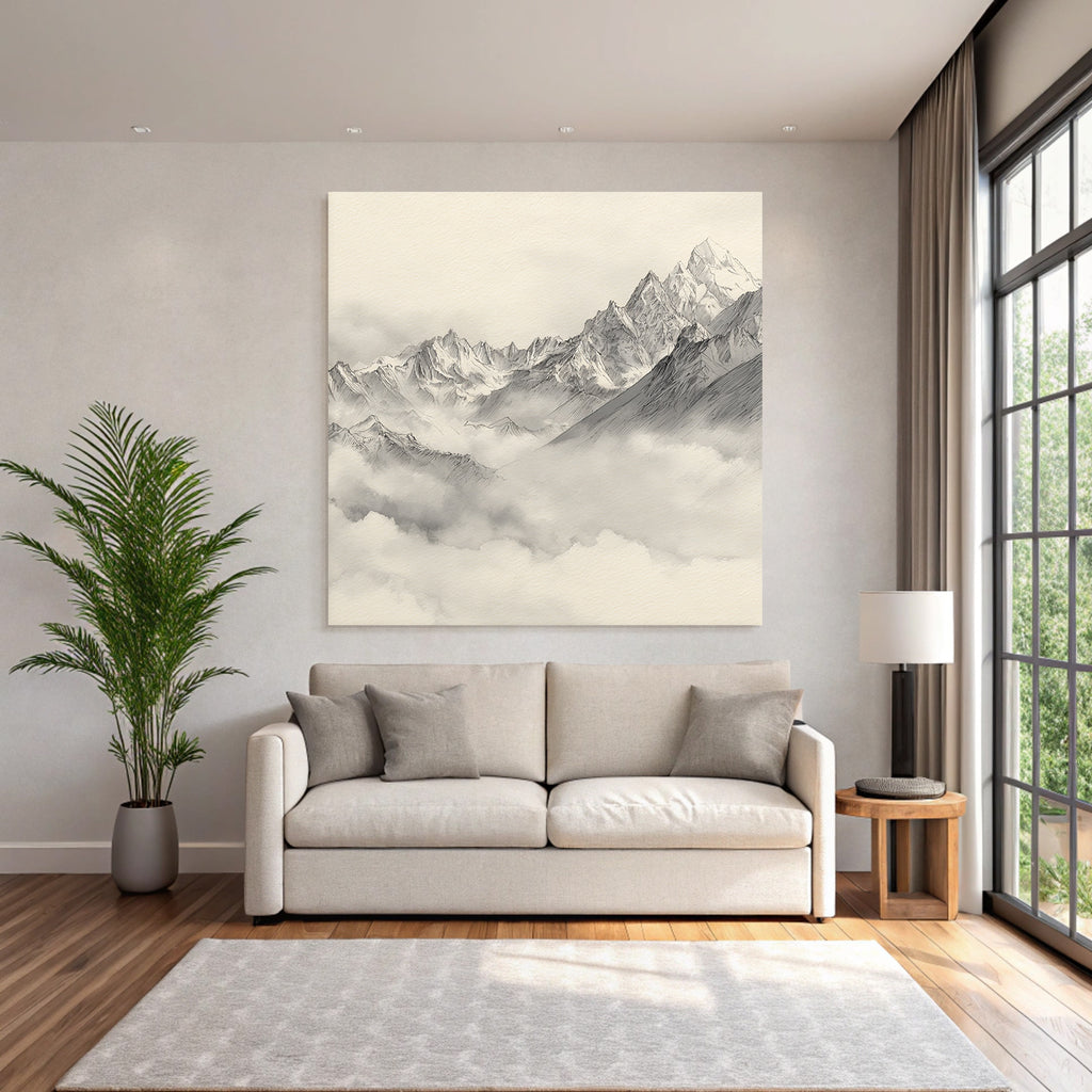 Gebirge Mit Wolken Monochrom Skizze Zeichnung