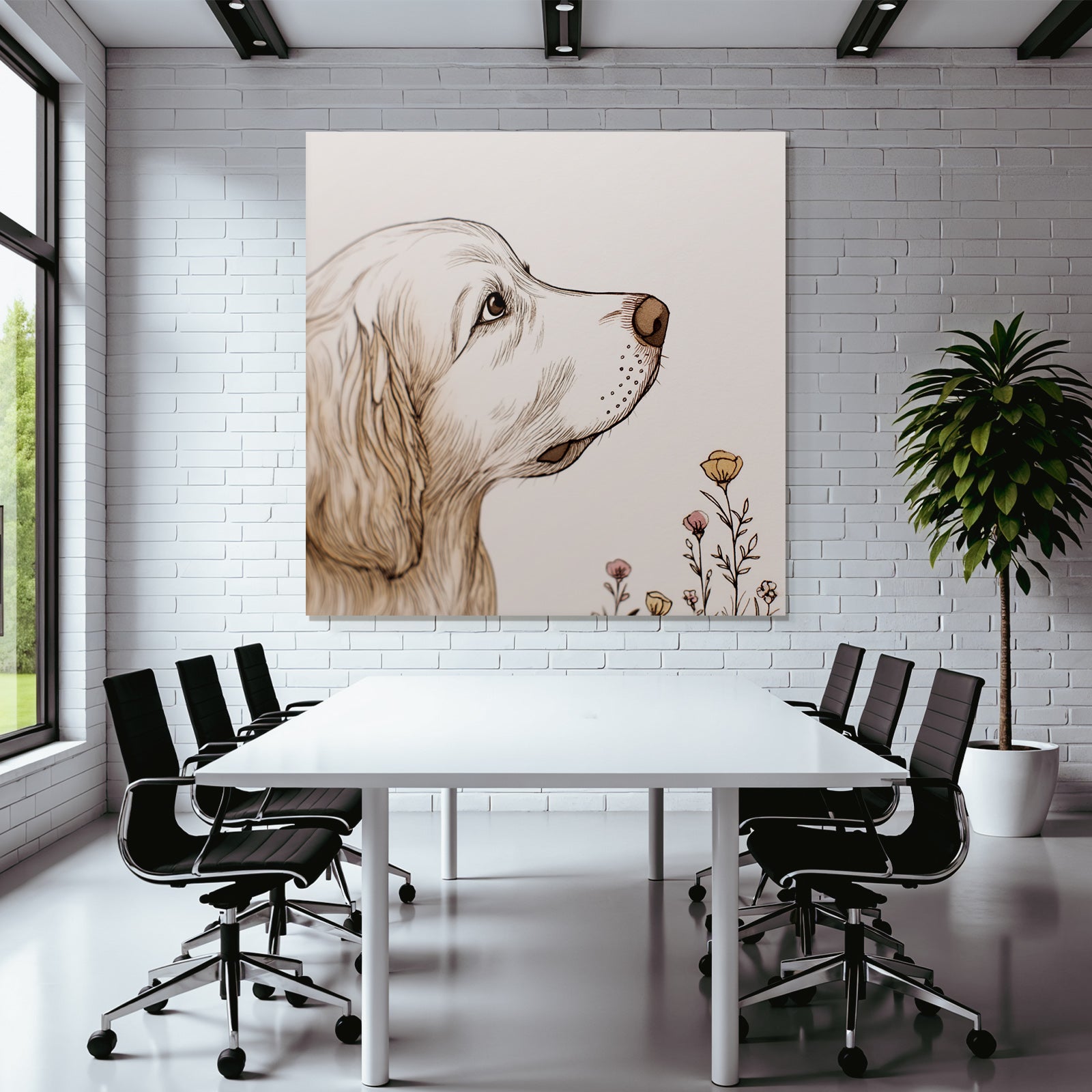 Golden Retriever Portrait Mit Blumen Kunstvoll Und Ruhig