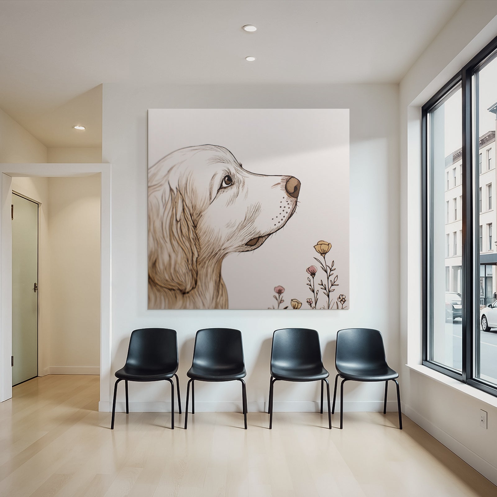 Golden Retriever Portrait Mit Blumen Kunstvoll Und Ruhig
