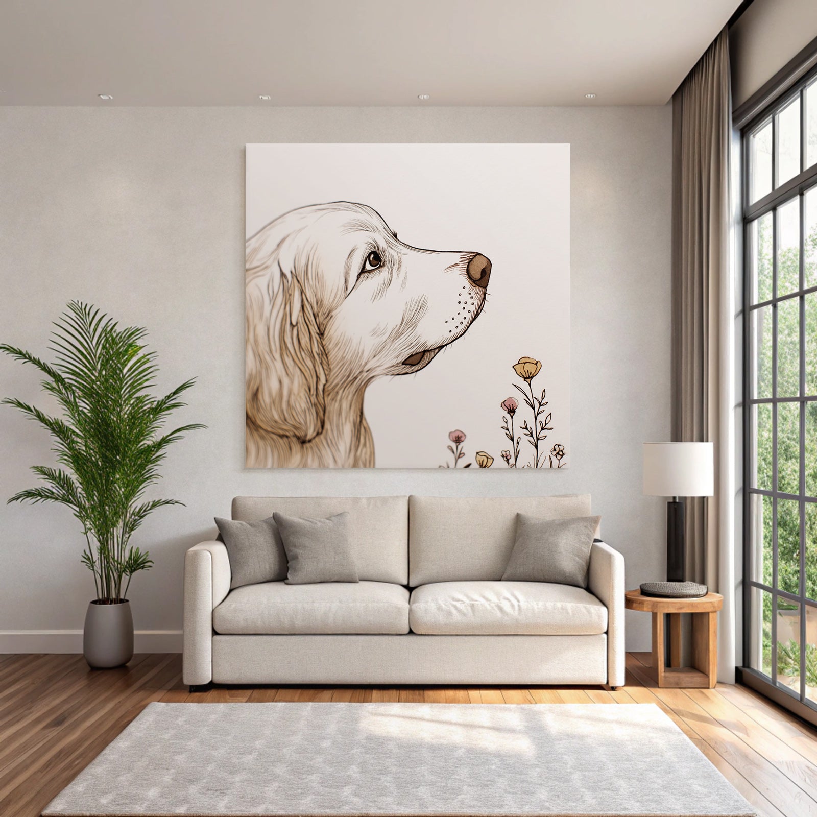Golden Retriever Portrait Mit Blumen Kunstvoll Und Ruhig