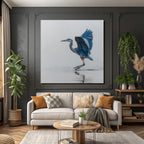 Heron In Graceful Pose Blü And Gray Background
