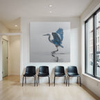 Heron In Graceful Pose Blü And Gray Background