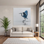 Heron In Graceful Pose Blü And Gray Background
