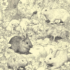 Kaninchen Und Flora Illustration Detail Reiche Szenen | Illustration und Zeichnung | Kunstgattungen
