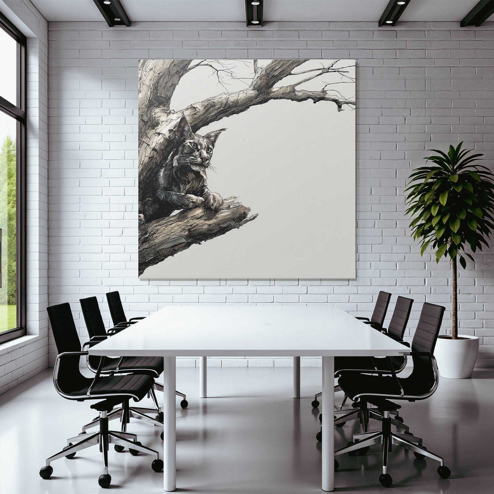 Katze Auf Baumast Nachdenklich Illustration