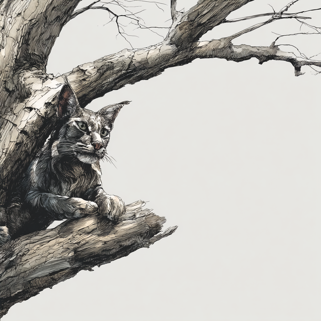 Katze Auf Baumast Nachdenklich Illustration | Illustration und Zeichnung | Kunstgattungen