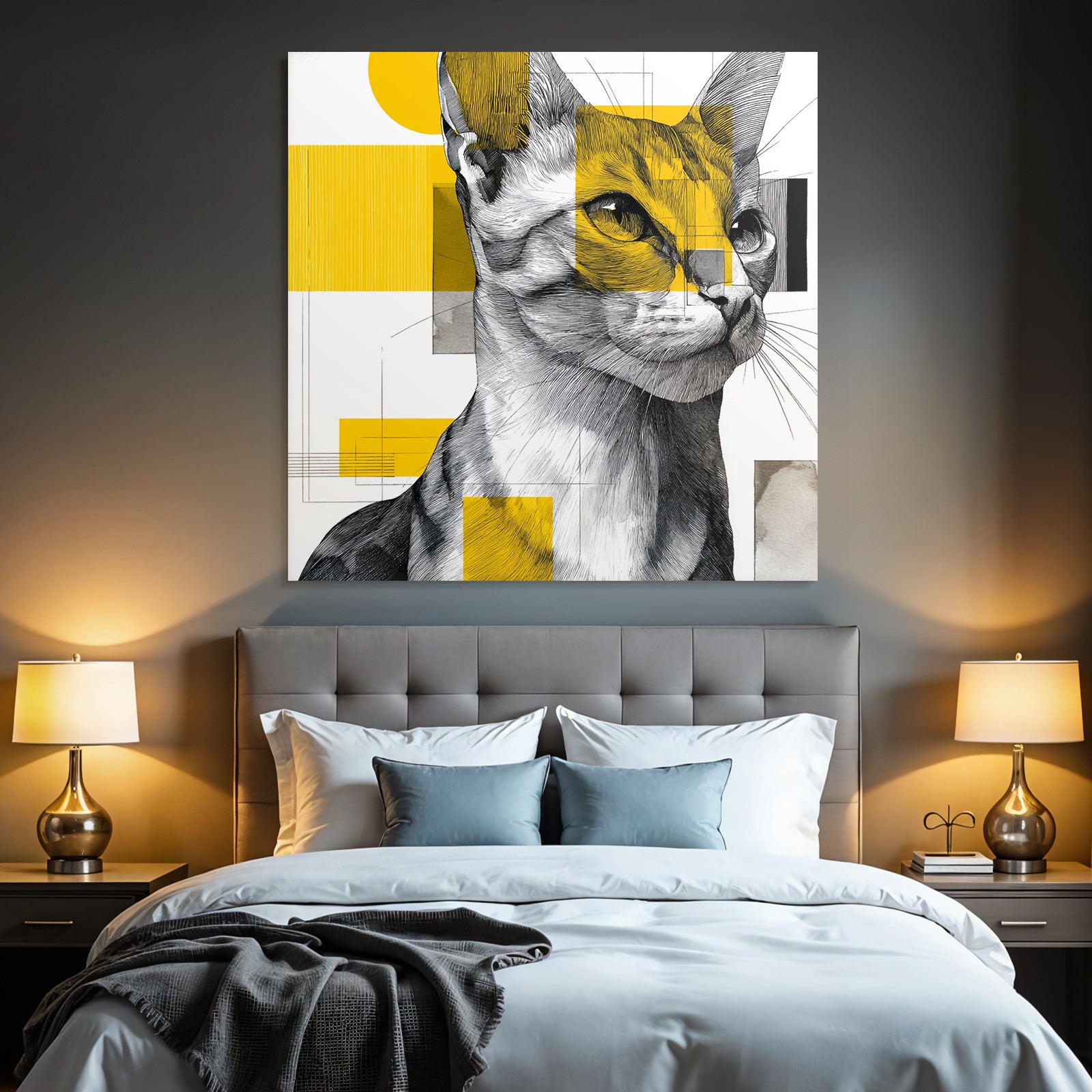 Katzenkunst Geometrisch Vibrant Gelb Stilisiert