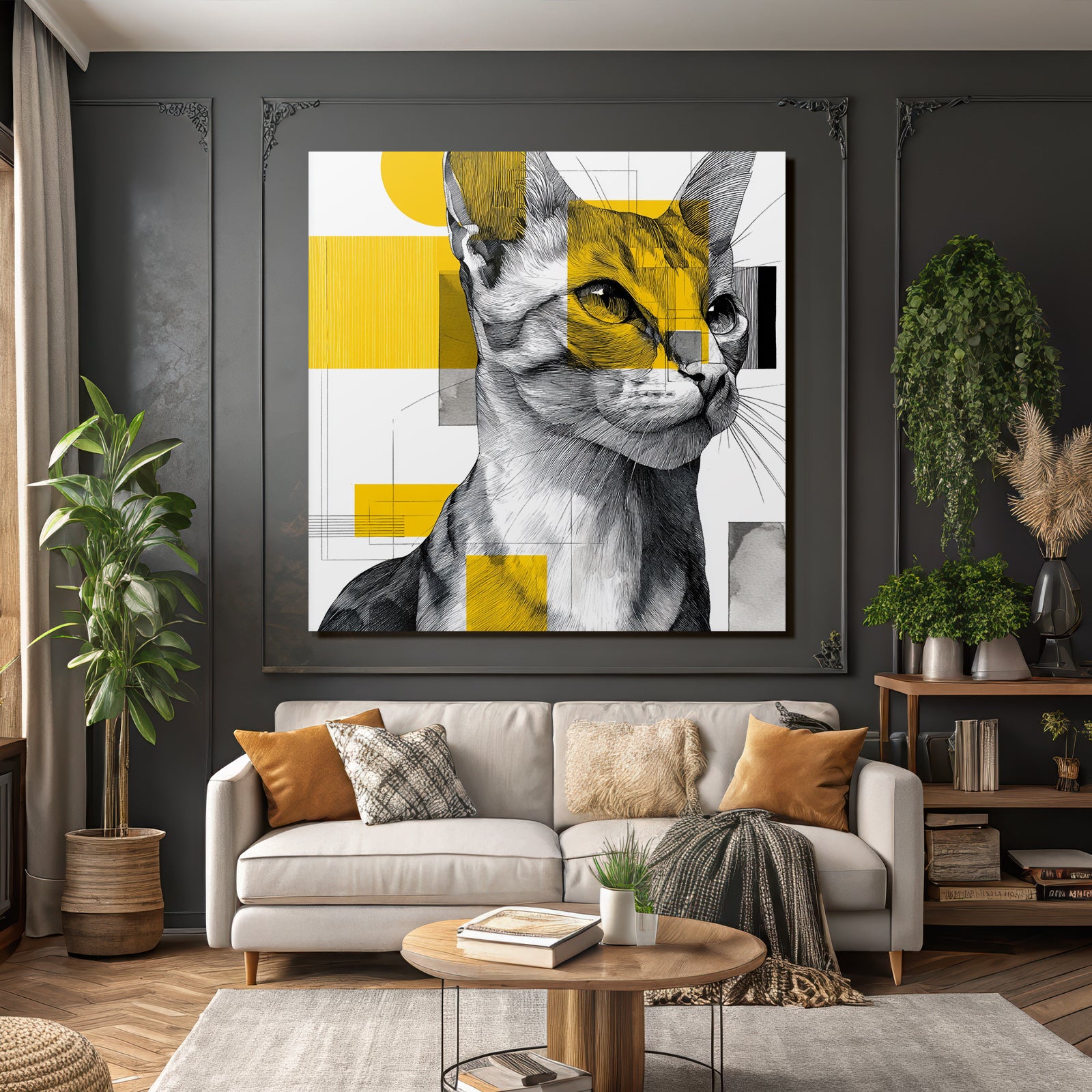 Katzenkunst Geometrisch Vibrant Gelb Stilisiert