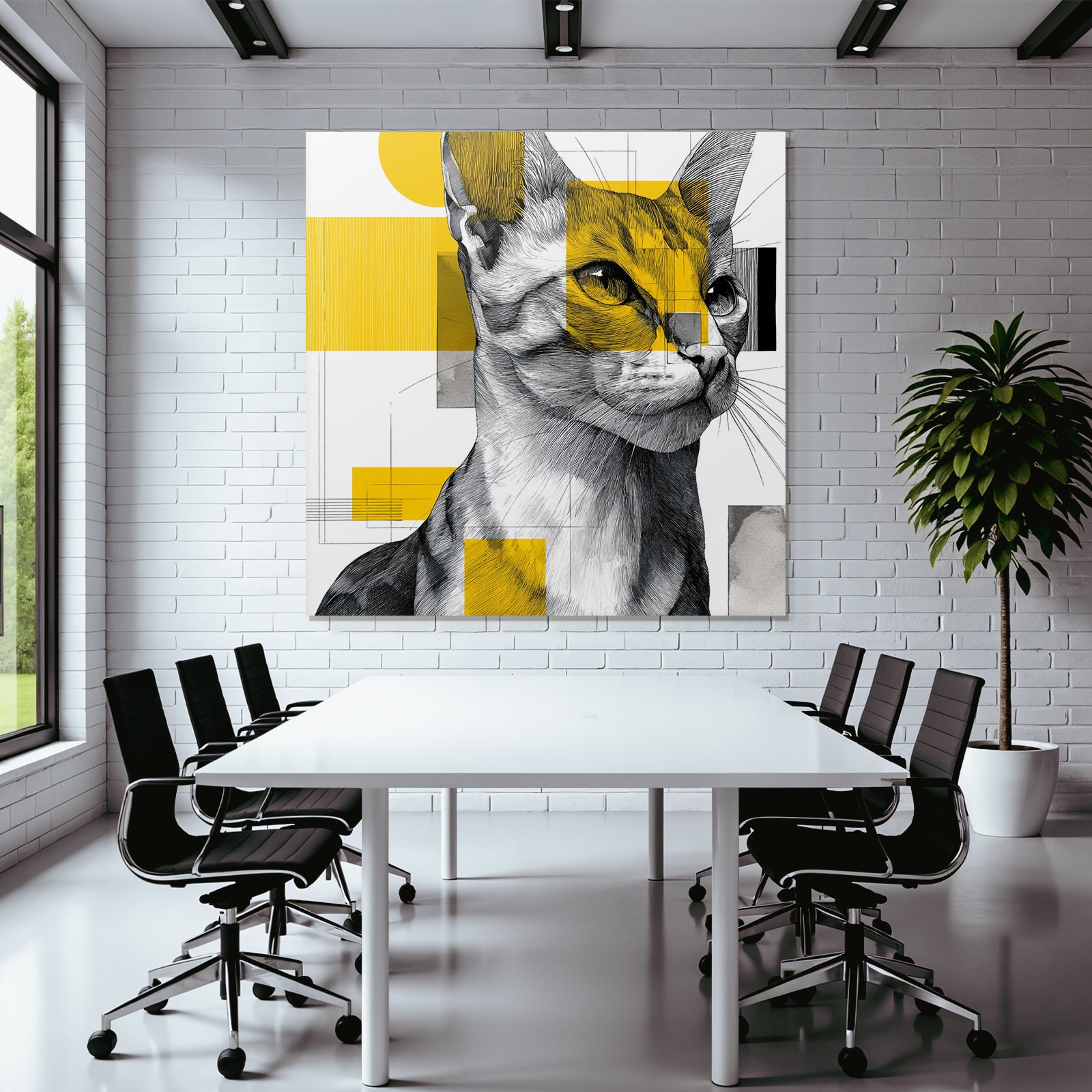 Katzenkunst Geometrisch Vibrant Gelb Stilisiert
