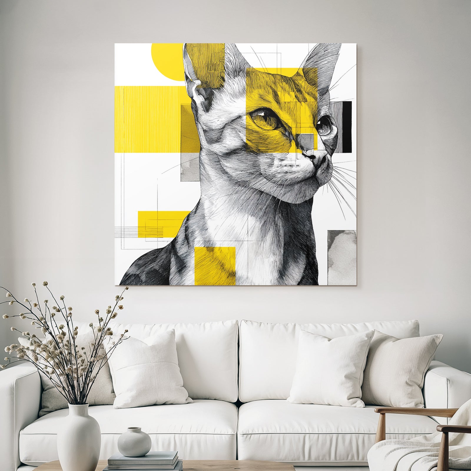 Katzenkunst Geometrisch Vibrant Gelb Stilisiert