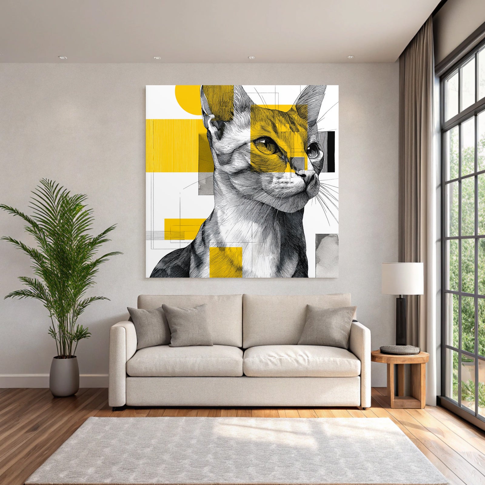 Katzenkunst Geometrisch Vibrant Gelb Stilisiert