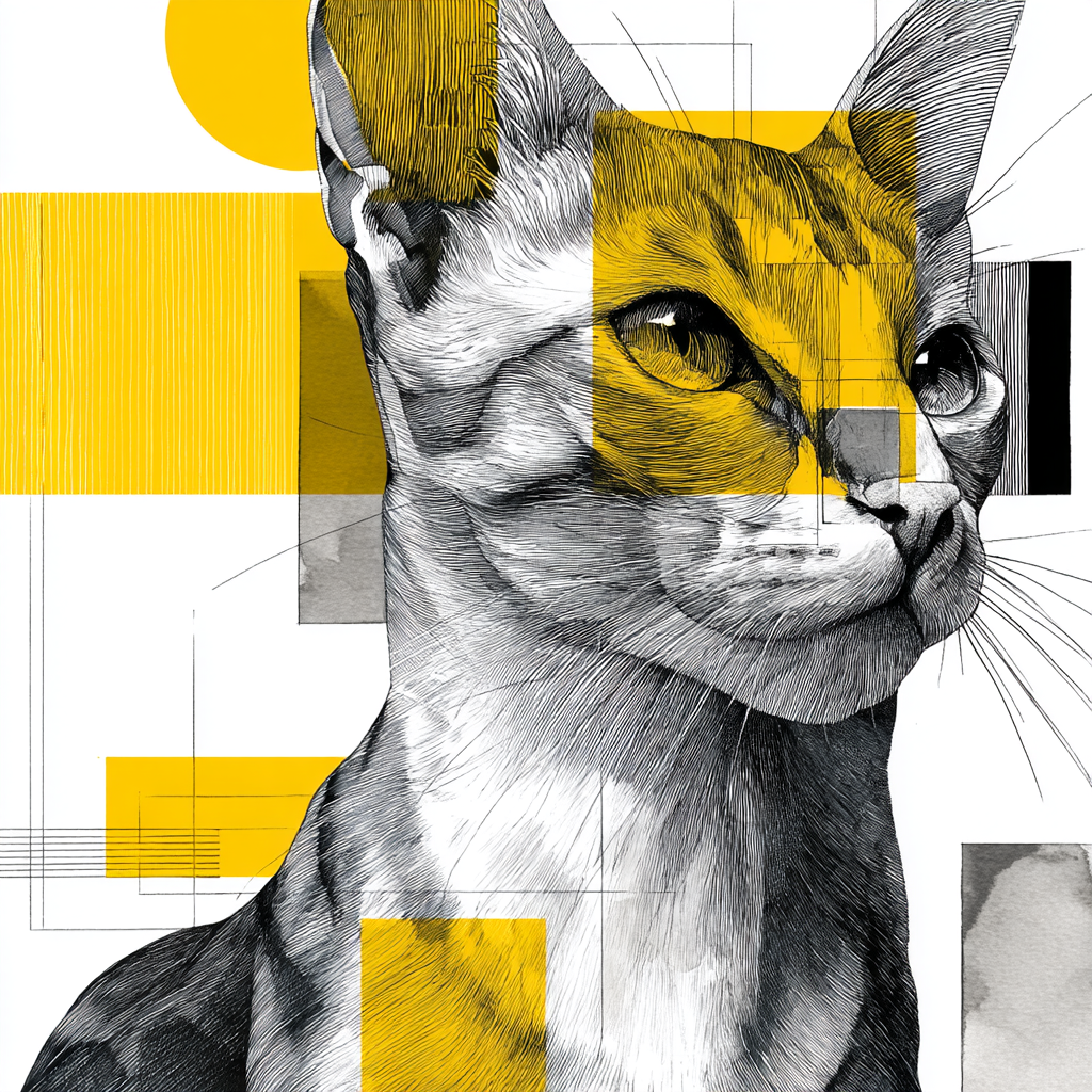 Katzenkunst Geometrisch Vibrant Gelb Stilisiert | Illustration und Zeichnung | Kunstgattungen