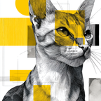 Katzenkunst Geometrisch Vibrant Gelb Stilisiert | Illustration und Zeichnung | Kunstgattungen