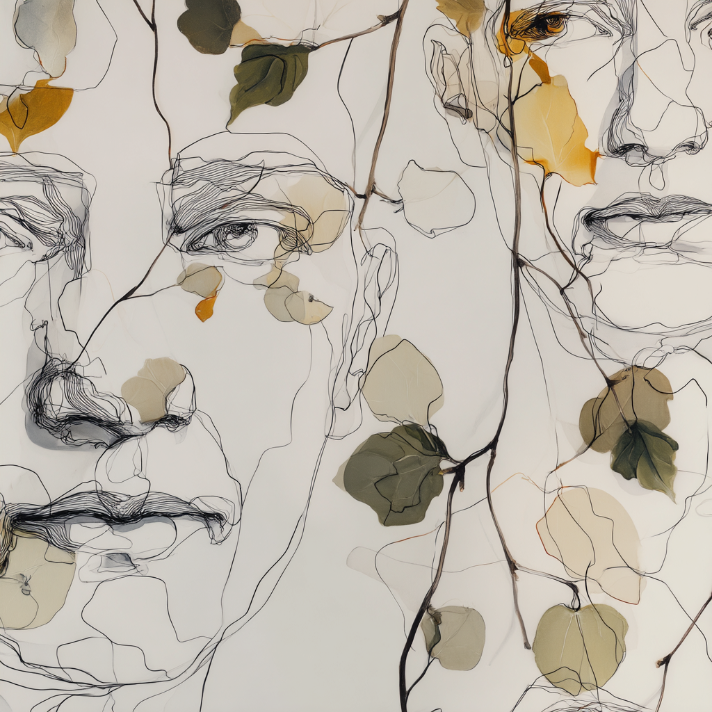 Künstlerische Darstellung Gesichter Mit Blättern Und Botanischen Elementen | Illustration und Zeichnung | Kunstgattungen