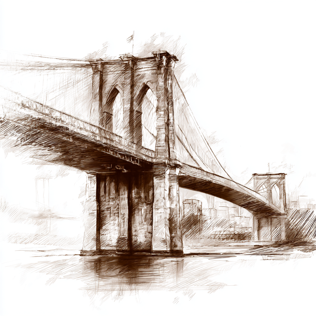 Künstlerische Skizze Einer Hängebrücke Mit Architektonischen Details | Illustration und Zeichnung | Kunstgattungen
