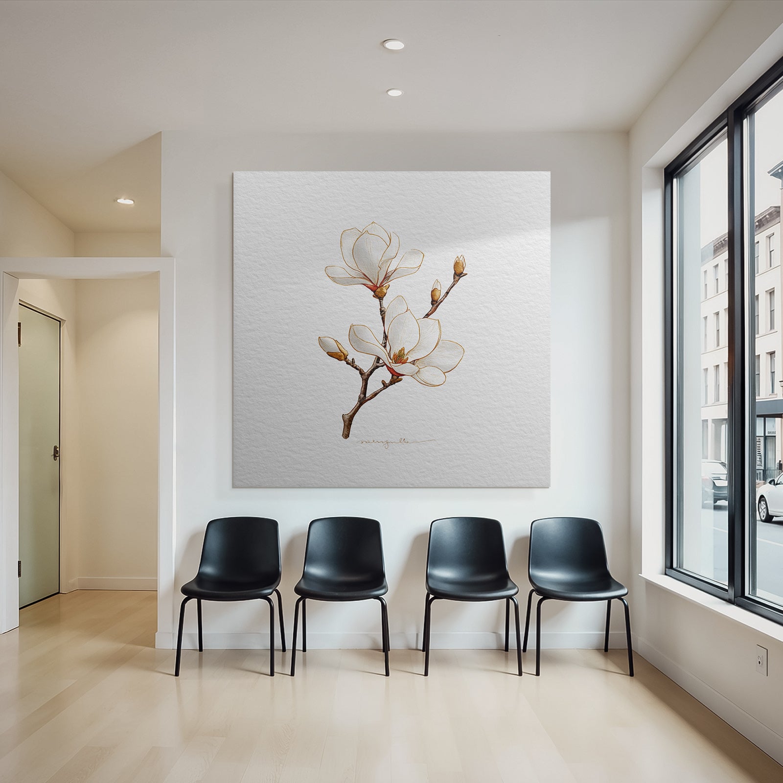 Magnolienblätter Weiße Blumen Mit Gelben Und Braunen Details Illustration