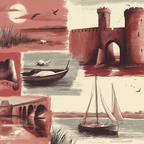 Mittelalterliche Szenen Küste Boote Vögel Natur | Illustration und Zeichnung | Kunstgattungen
