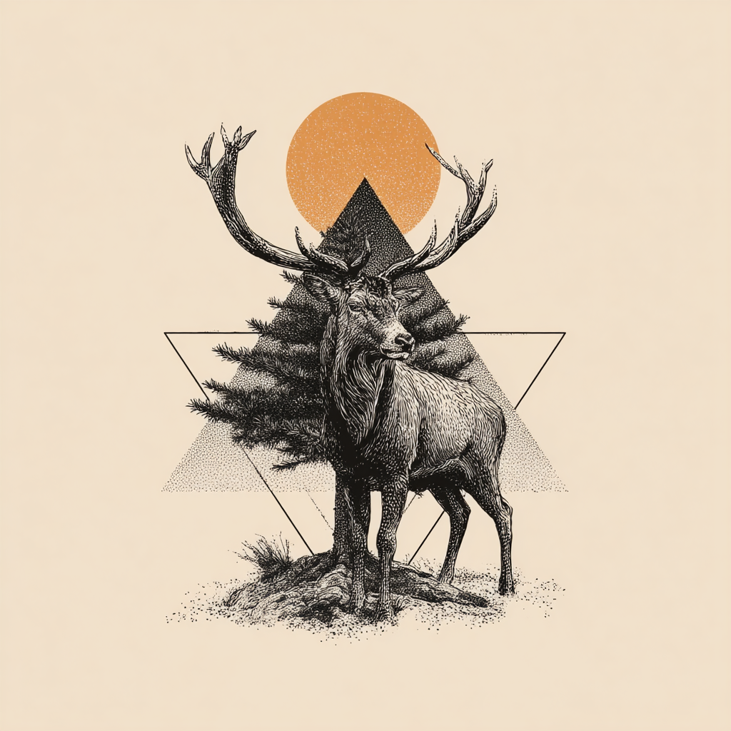 Rehenbaum Geometrischer Hintergrund Mit Sonne | Illustration und Zeichnung | Kunstgattungen