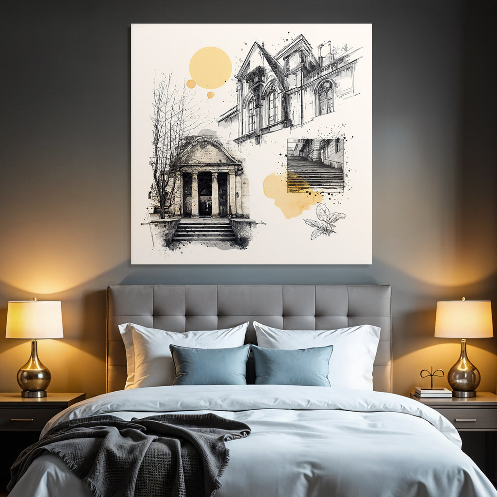 Stadt Architektur Skizzen Illustration Mit Farbspritzern