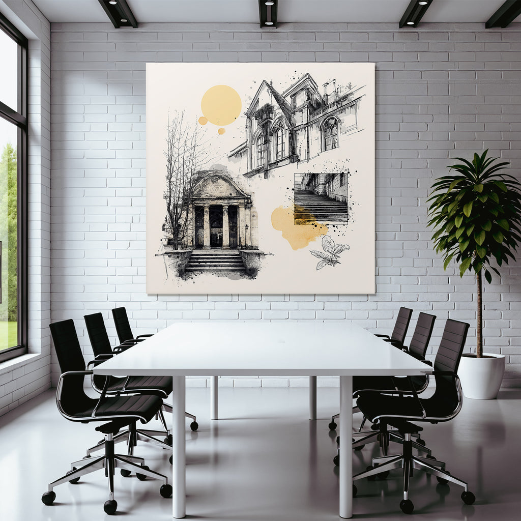Stadt Architektur Skizzen Illustration Mit Farbspritzern