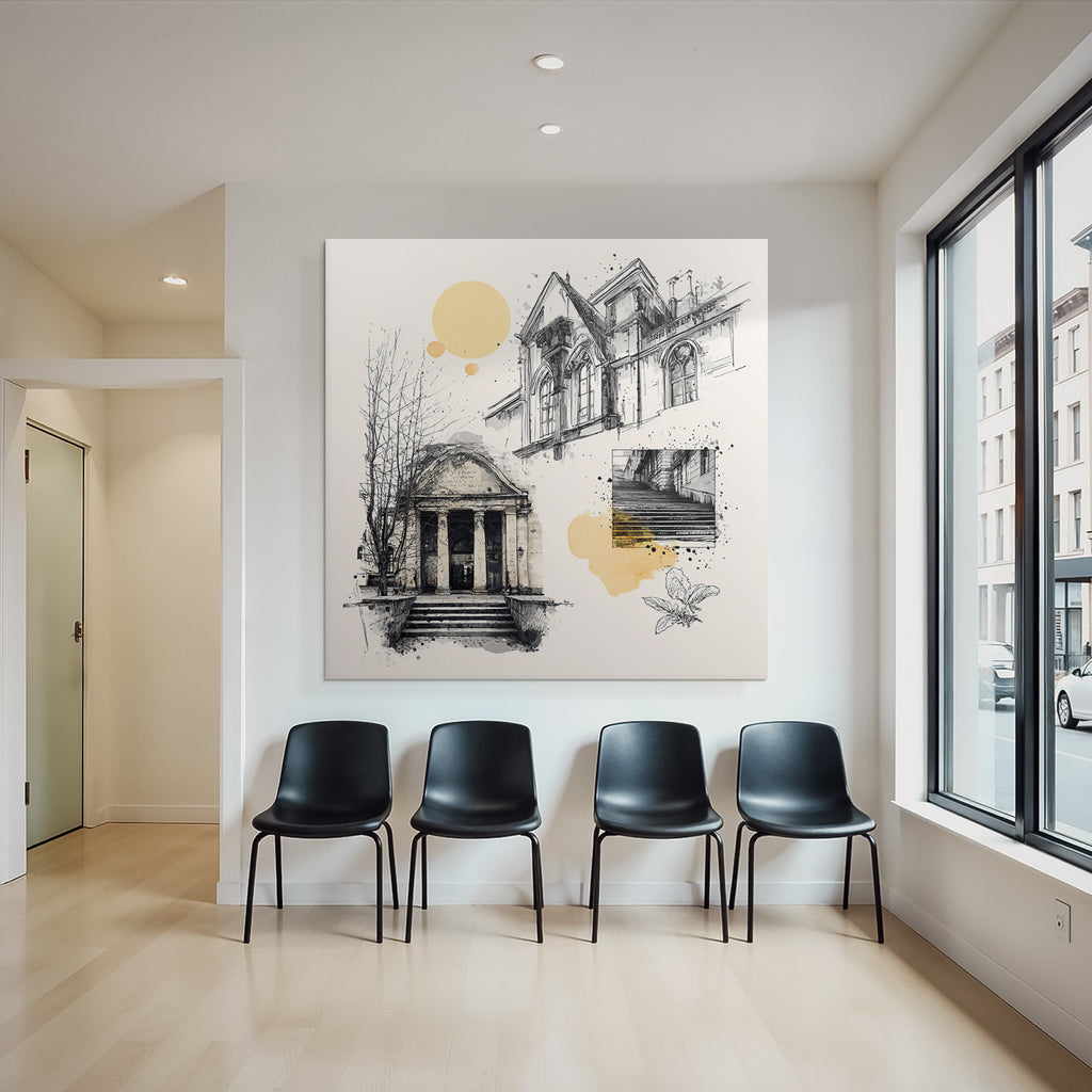 Stadt Architektur Skizzen Illustration Mit Farbspritzern
