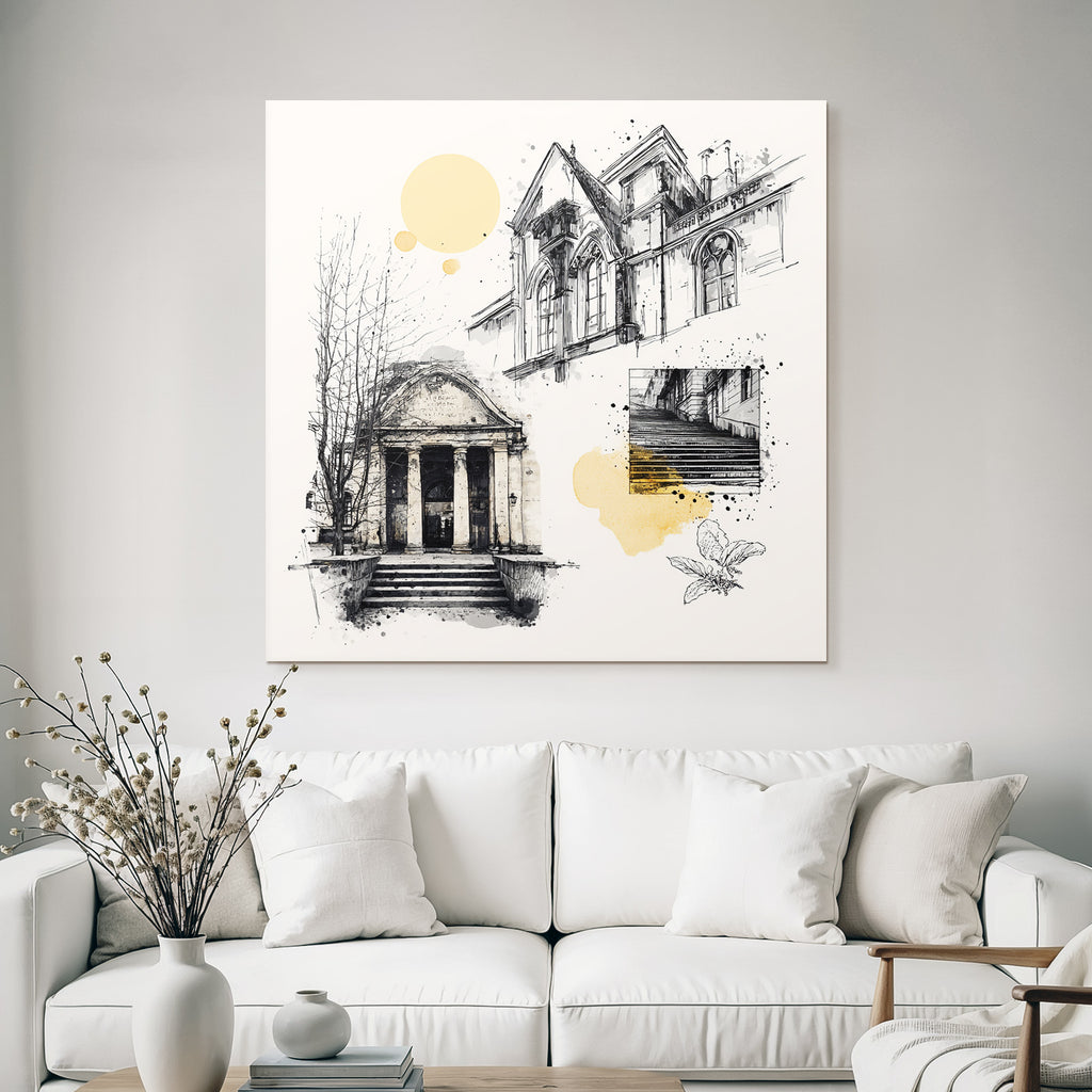 Stadt Architektur Skizzen Illustration Mit Farbspritzern
