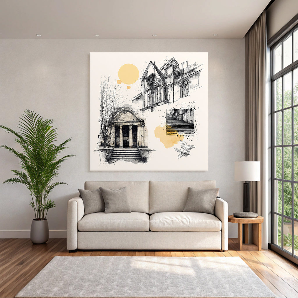 Stadt Architektur Skizzen Illustration Mit Farbspritzern