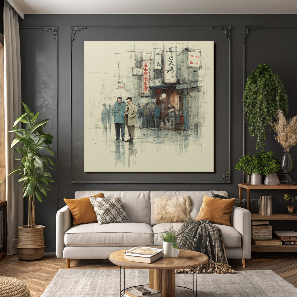 Straßenszene Mit Mannern Im Stadtbild Artistische Darstellung