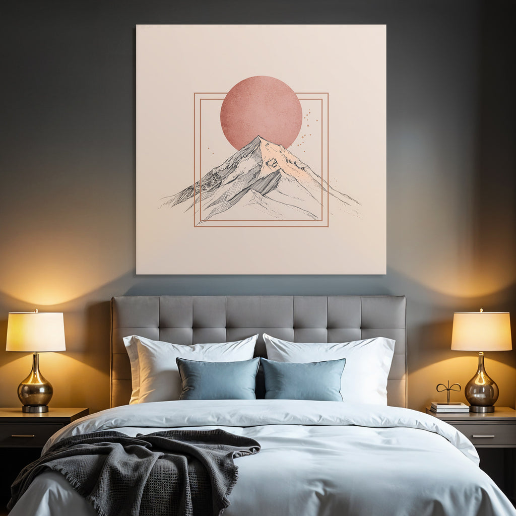 Stylisierte Illustration Von Bergen Mit Rundem Sonnenhintergrund